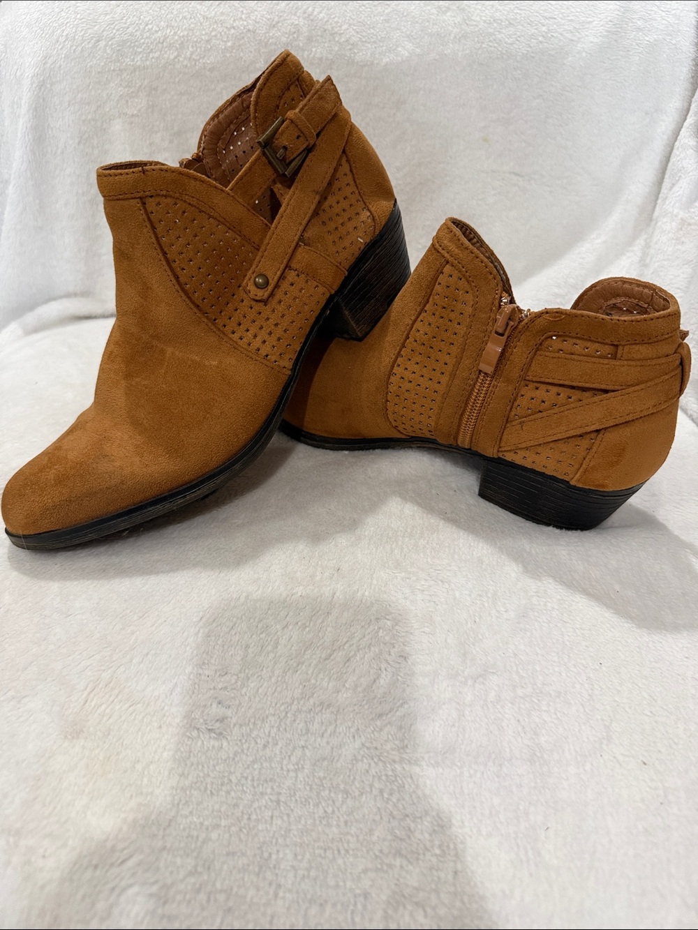 Forever New Tan Suede Perforated Ankle Booties